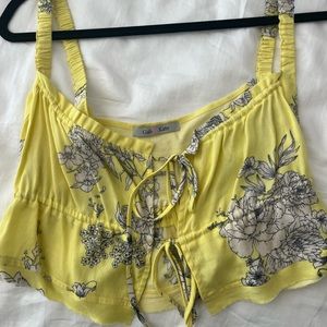 Yellow floral tie blouse